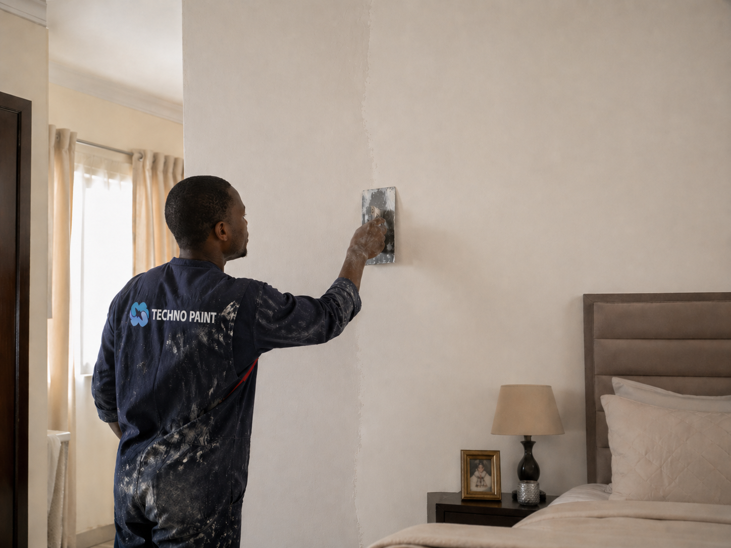 Putty filler being applied to a wall